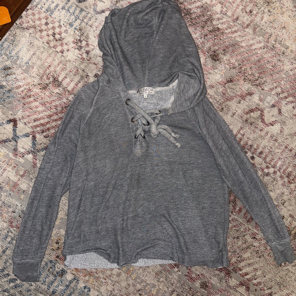 Wildfox Gray Lace-Up Hoodie